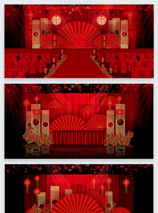 新中式中国风喜庆红色婚礼效果图图片