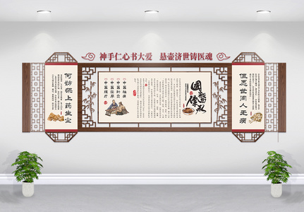 古风木纹中医文化墙图片