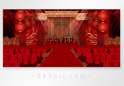 中式喜庆红色婚礼效果图高清图片