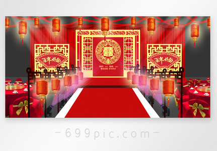 红色喜庆中式婚礼效果图高清图片