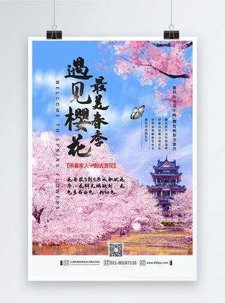 春季赏樱花唯美背景海报图片