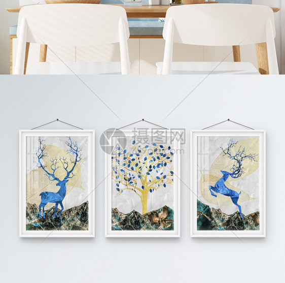 瓷晶梅花鹿树叶抽象装饰画图片