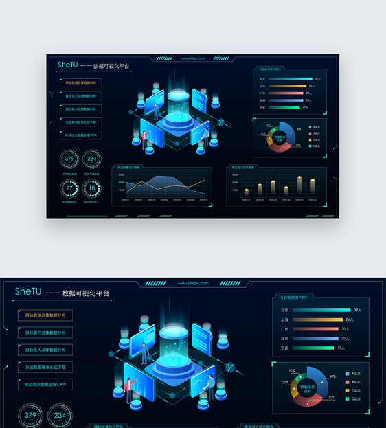 科技感UI数据可视化web页图片