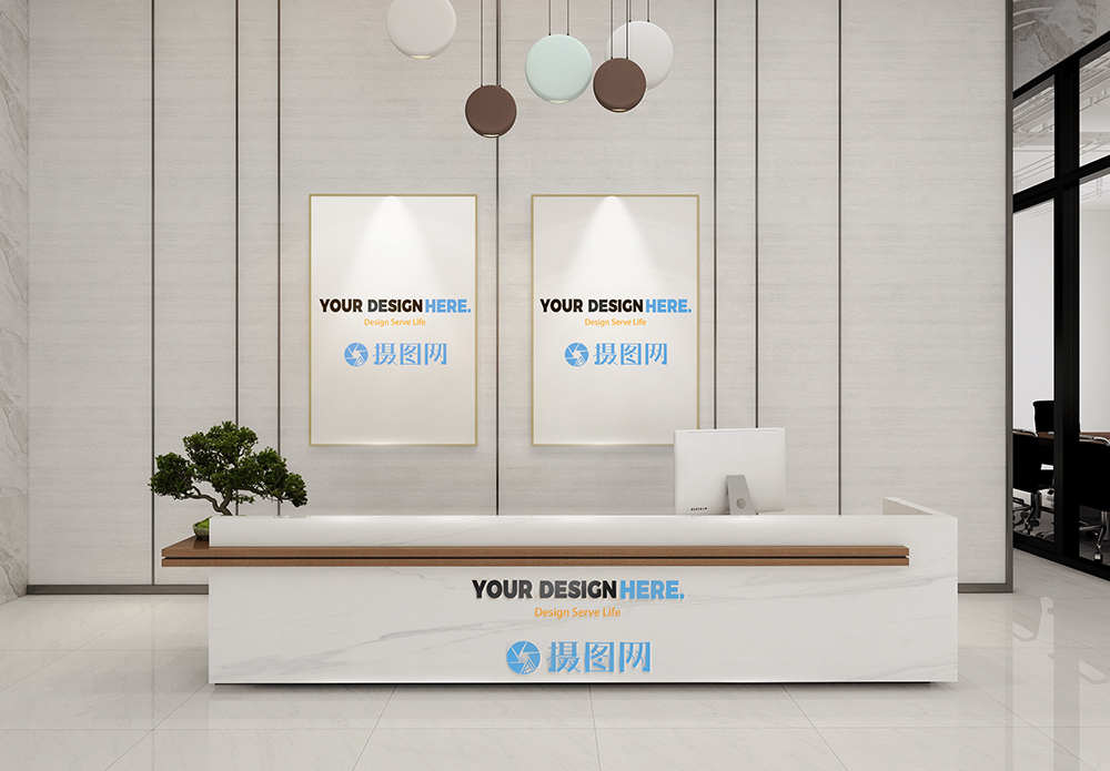 立柱柜台公司前台柜台形象样机模板