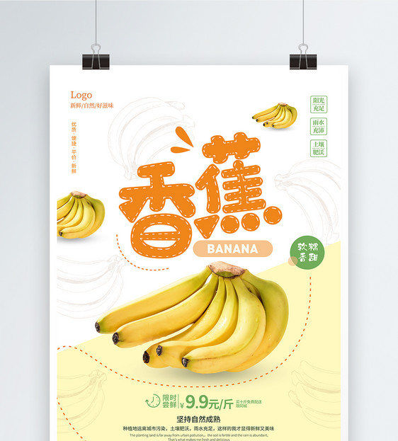 超市香蕉促销海报图片