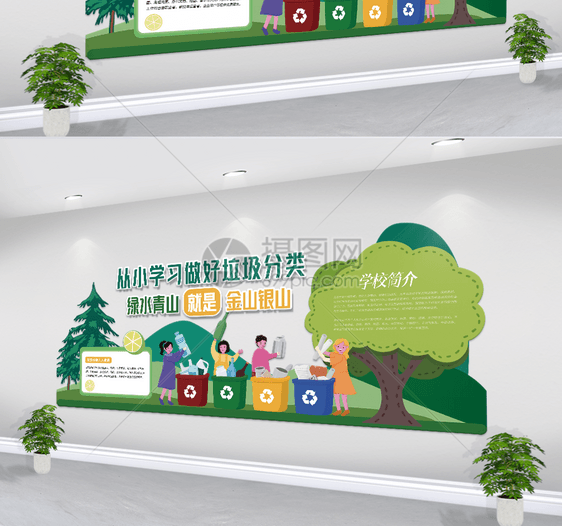 垃圾分类幼儿园教育文化墙设计图片