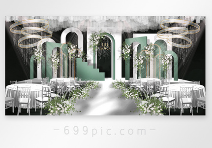 白绿色简约婚礼效果图图片