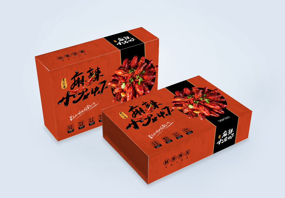 脆香红腰豆红的简约小龙虾包装礼盒模板