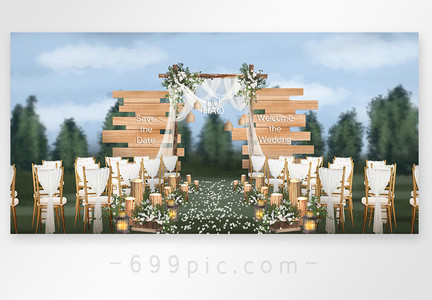 小清新白绿色户外婚礼效果图图片