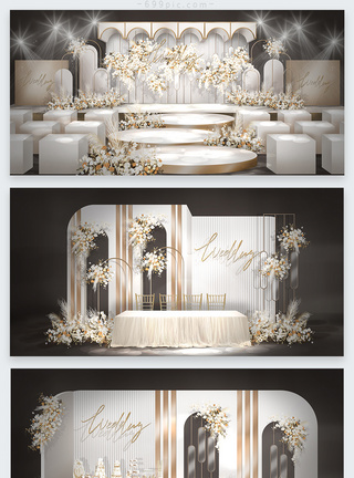 手写字体白金色高端泰式婚礼效果图模板