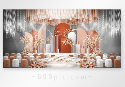 高级感白橙色和撞色婚礼效果图图片
