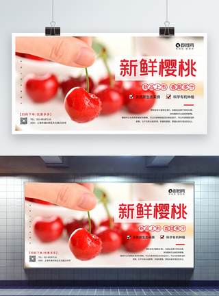 简约新品上市新鲜樱桃宣传展板图片