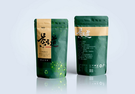 绿色简约茶叶包装袋设计图片