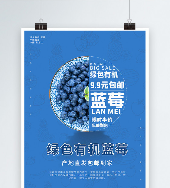 有机蓝莓促销大气拼接宣传海报图片