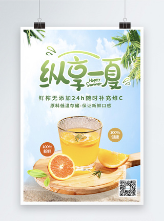 摘桔子清爽夏季橙汁饮品海报模板