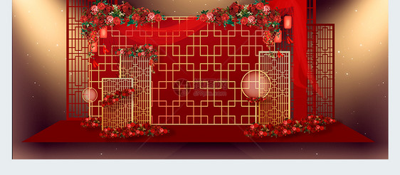 红色喜庆中国风新中式婚礼效果图图片