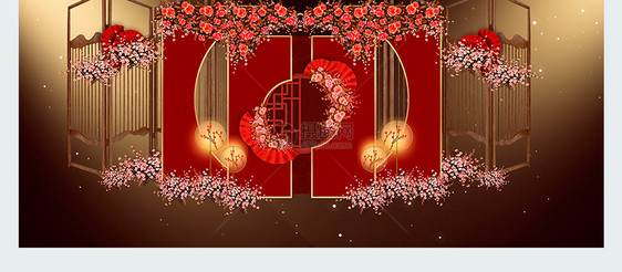 红色中式传统中国风婚礼婚庆会场效果图图片