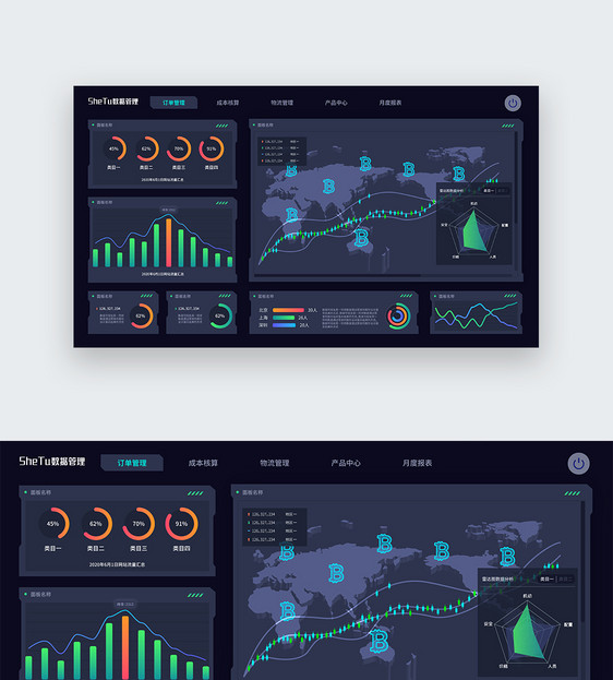 深色财务类数据可视化web页图片