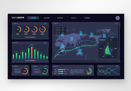 深色财务类数据可视化web页高清图片