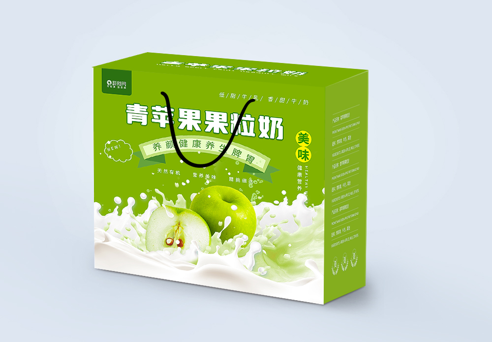 简约大气青苹果果粒奶包装礼盒图片素材
