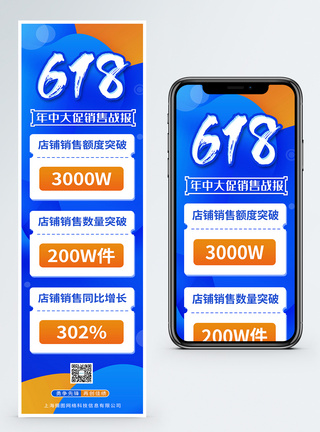 618战报流体渐变618年中大促销售战报营销长图模板