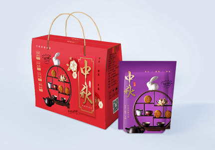 红色中式简约大气秋节月饼包装盒图片