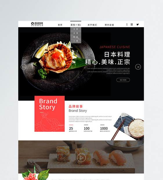 UI设计食品日本料理食物首页网站WEB界面图片