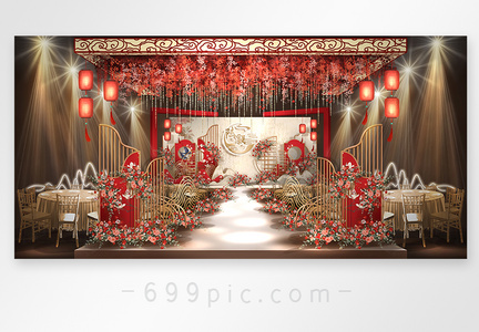 大气红金中式婚礼效果图图片