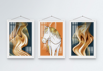 轻奢抽象珐琅彩马装饰画高清图片