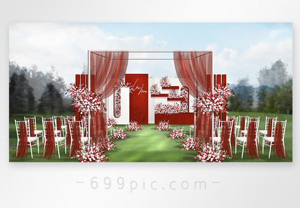 现代简约红白色户外婚礼效果图图片