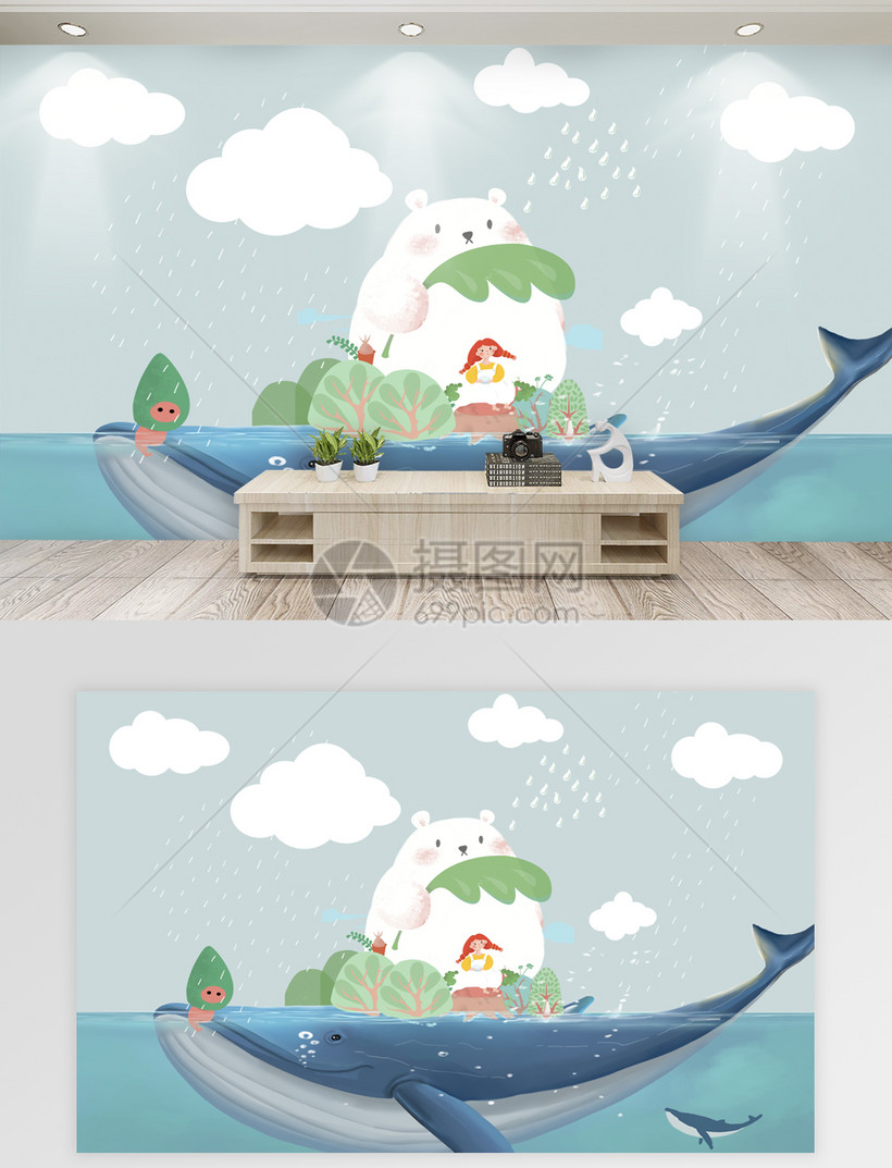 卡通童话儿童房背景墙北欧风格墙纸模板素材 正版图片 摄图网