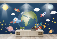 美式3d宇宙星空壁纸儿童房背景墙图片