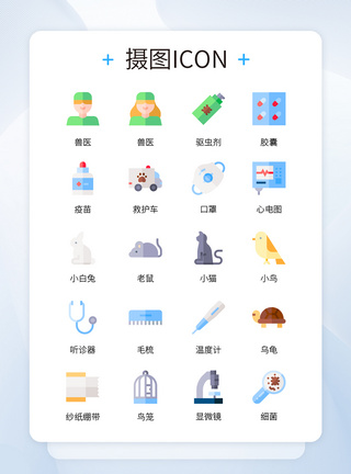 UI设计彩色卡通宠物医院常用工具icon图标图片