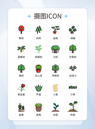 UI设计大自然植物绿植彩色填充icon图标图片