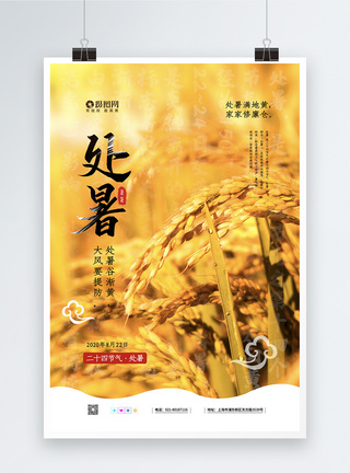 金黄色二十四节气之处暑稻子成熟海报图片