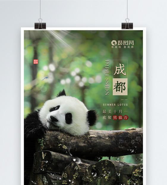 清新简约成都熊猫旅游海报图片