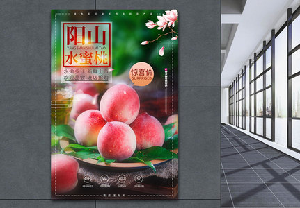 阳山水蜜桃促销海报图片
