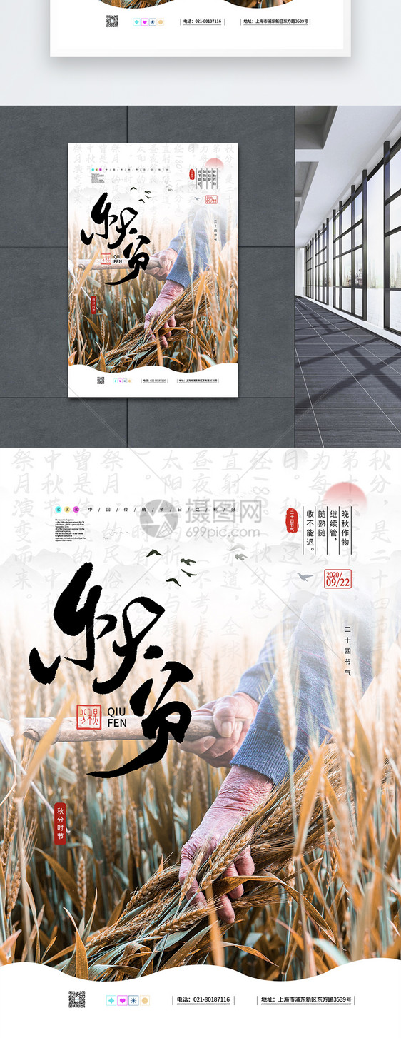 中国传统二十四节气之秋分丰收海报图片