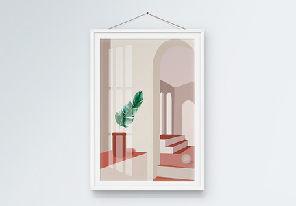 现代简约莫兰迪色系空间建筑客厅装饰画图片
