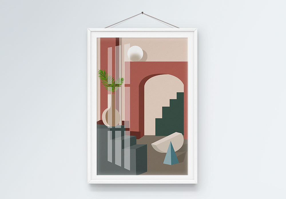 北欧轻奢几何立体建筑客厅装饰画图片素材