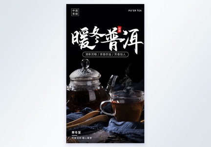 暖冬普洱茶摄影图海报图片