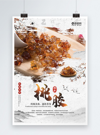 水墨风桃胶养身中国传统中药养身宣传海报图片