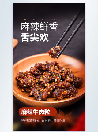 麻辣鲜香舌尖欢牛肉粒摄影图海报图片