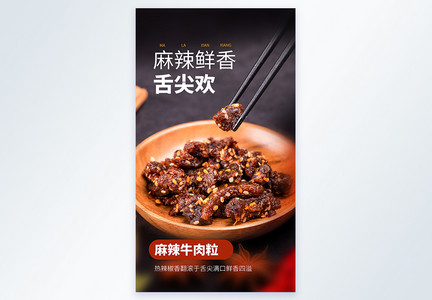 麻辣鲜香舌尖欢牛肉粒摄影图海报图片