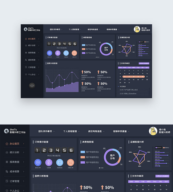 深色后台管理数据可视化web页图片