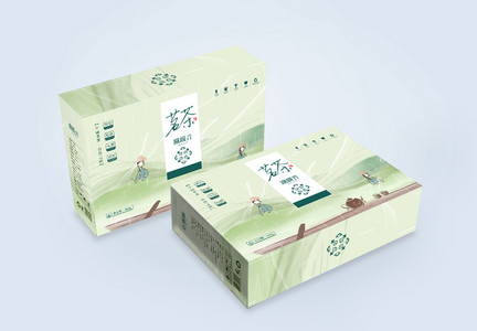 绿色清淡插画风茗茶铁观音包装盒图片