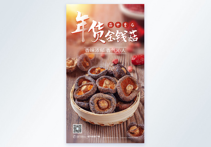 年货金钱菇食材摄影图海报图片