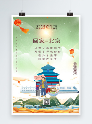 鎏金中国风春运回家城市宣传系列海报之北京图片