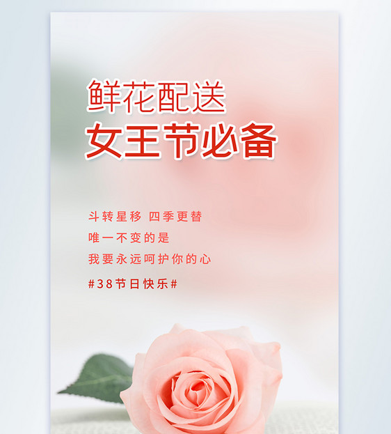 三八女王节鲜花配送摄影图海报图片