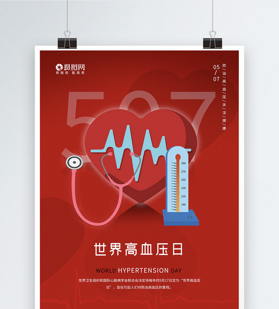 世界高血压日简约海报图片